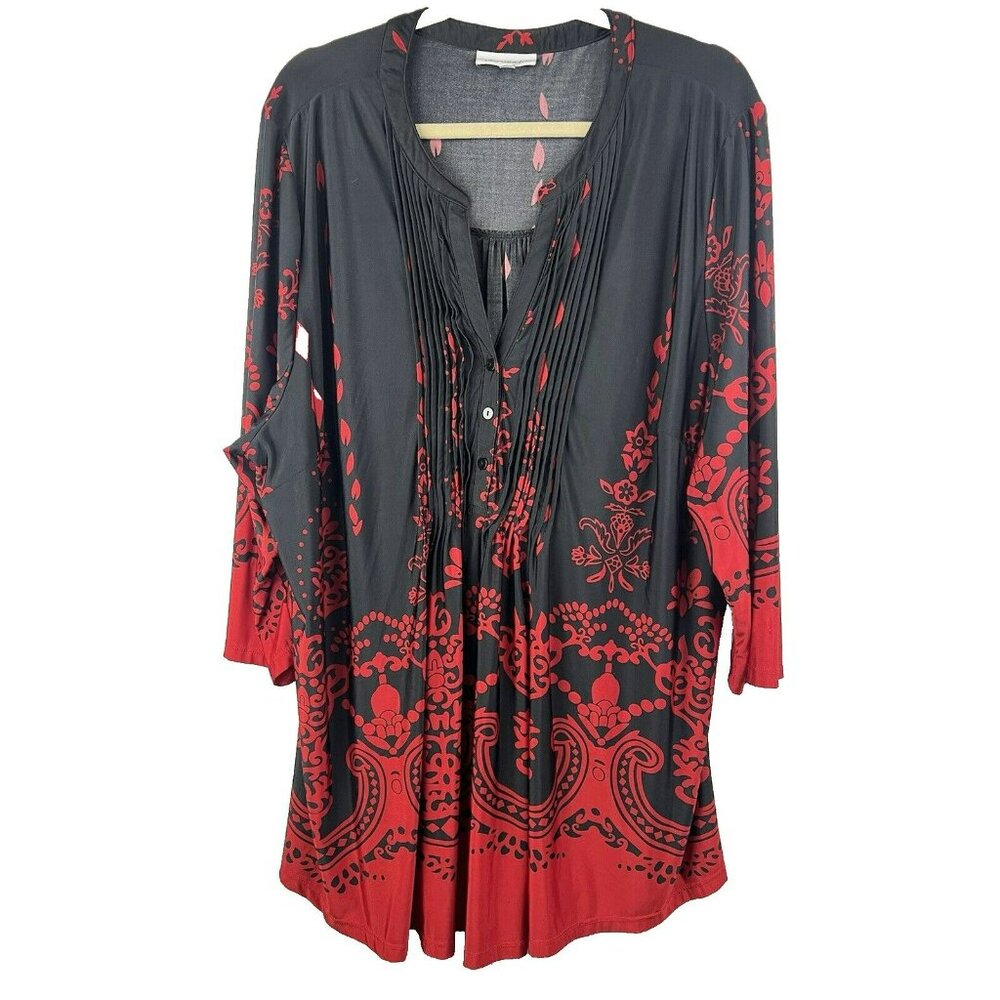 Serengeti Womens Tunic Top 3X Paisley Artsy Boho Pleated Pullover Pintuck Blouse